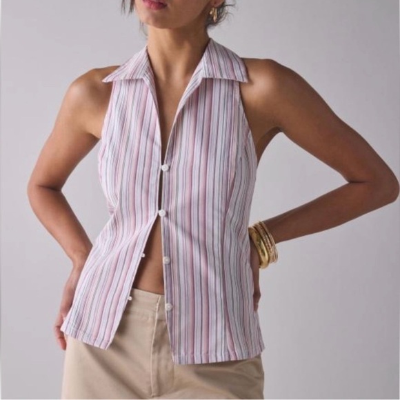 NWT Urban Outfitters Party Girl Cotton-Blend Button Down Sleeveless Shirt - Picture 1 of 6